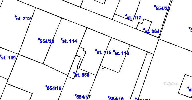 Parcela st. 115 v KÚ Bašť, Katastrální mapa