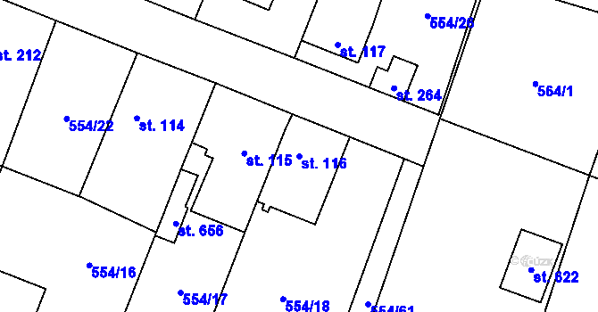 Parcela st. 116 v KÚ Bašť, Katastrální mapa