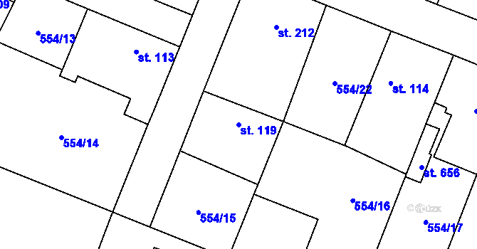 Parcela st. 119 v KÚ Bašť, Katastrální mapa
