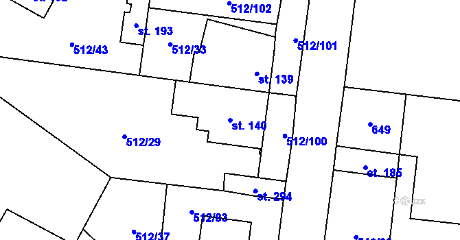 Parcela st. 140 v KÚ Bašť, Katastrální mapa