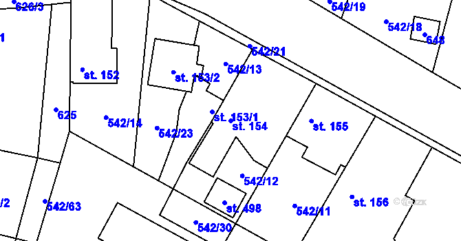 Parcela st. 154 v KÚ Bašť, Katastrální mapa