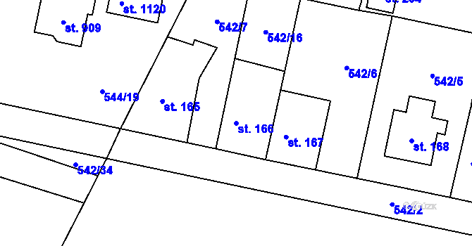 Parcela st. 166 v KÚ Bašť, Katastrální mapa