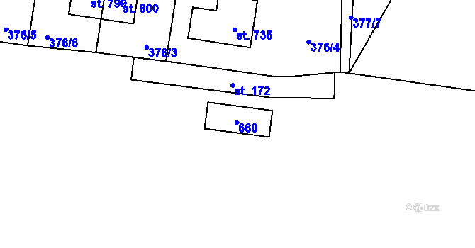 Parcela st. 173 v KÚ Bašť, Katastrální mapa