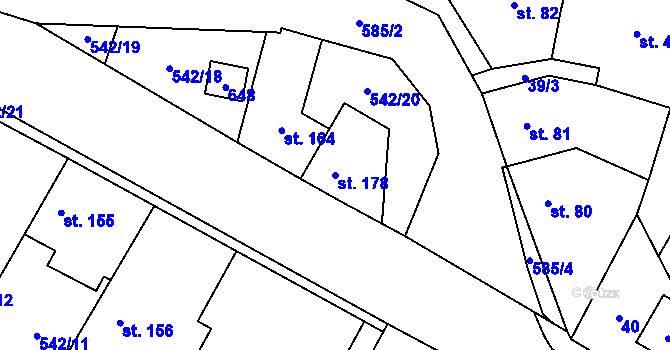Parcela st. 178 v KÚ Bašť, Katastrální mapa