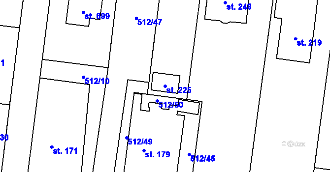 Parcela st. 225 v KÚ Bašť, Katastrální mapa