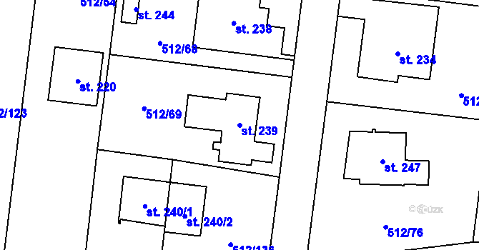 Parcela st. 239 v KÚ Bašť, Katastrální mapa