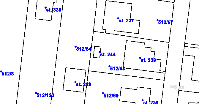 Parcela st. 244 v KÚ Bašť, Katastrální mapa