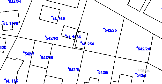 Parcela st. 254 v KÚ Bašť, Katastrální mapa