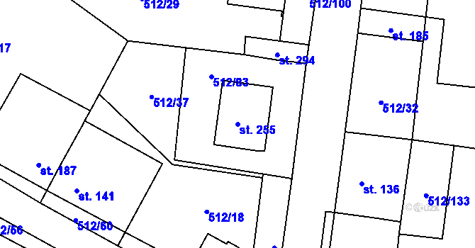 Parcela st. 255 v KÚ Bašť, Katastrální mapa
