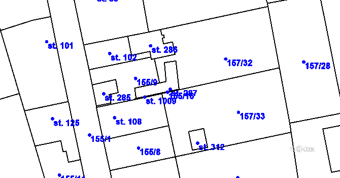 Parcela st. 287 v KÚ Bašť, Katastrální mapa