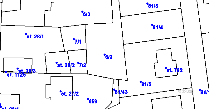 Parcela st. 6/2 v KÚ Bašť, Katastrální mapa