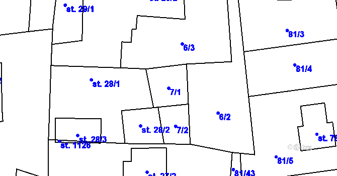 Parcela st. 7/1 v KÚ Bašť, Katastrální mapa