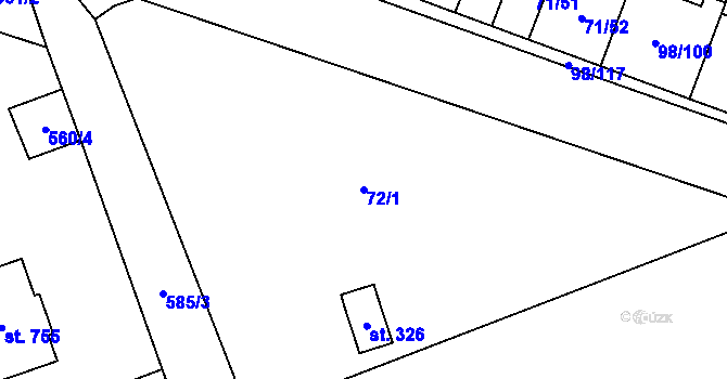 Parcela st. 72/1 v KÚ Bašť, Katastrální mapa