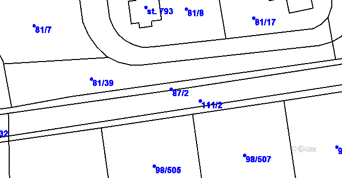 Parcela st. 87/2 v KÚ Bašť, Katastrální mapa
