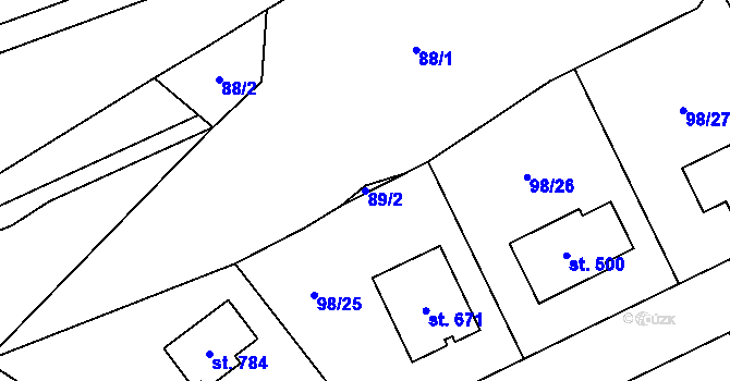 Parcela st. 89/2 v KÚ Bašť, Katastrální mapa