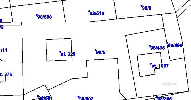 Parcela st. 98/5 v KÚ Bašť, Katastrální mapa