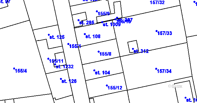 Parcela st. 155/8 v KÚ Bašť, Katastrální mapa