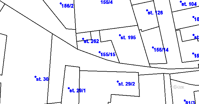 Parcela st. 155/15 v KÚ Bašť, Katastrální mapa
