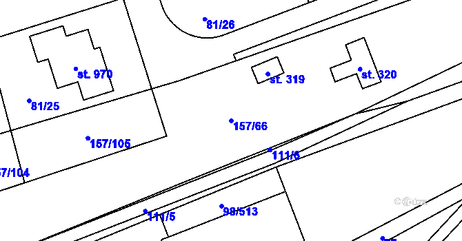 Parcela st. 157/66 v KÚ Bašť, Katastrální mapa