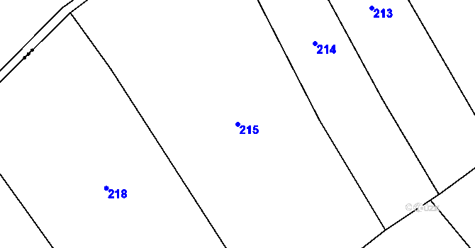 Parcela st. 215 v KÚ Bašť, Katastrální mapa