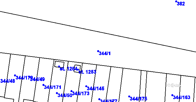 Parcela st. 344/1 v KÚ Bašť, Katastrální mapa