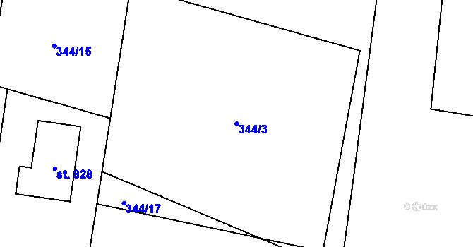 Parcela st. 344/3 v KÚ Bašť, Katastrální mapa