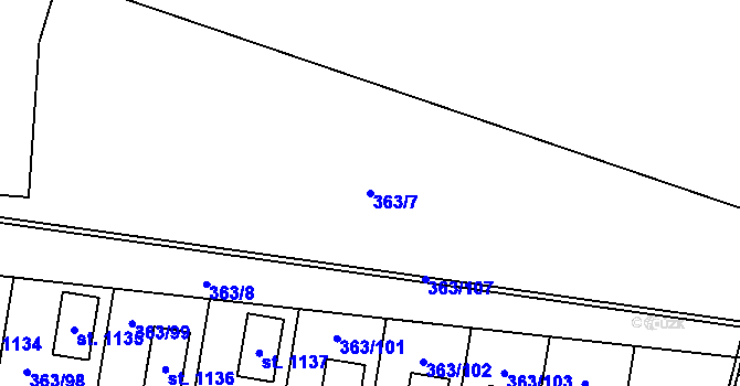 Parcela st. 363/7 v KÚ Bašť, Katastrální mapa