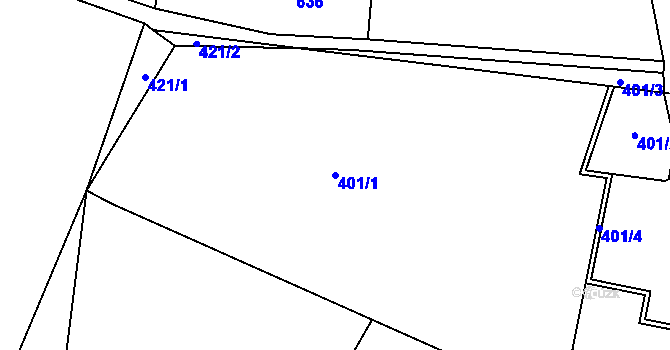 Parcela st. 401/1 v KÚ Bašť, Katastrální mapa