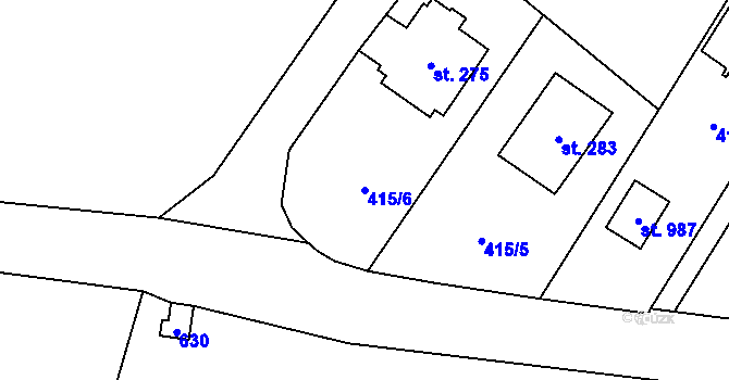 Parcela st. 415/6 v KÚ Bašť, Katastrální mapa