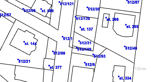 Parcela st. 512/31 v KÚ Bašť, Katastrální mapa