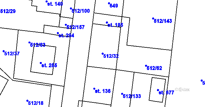 Parcela st. 512/32 v KÚ Bašť, Katastrální mapa