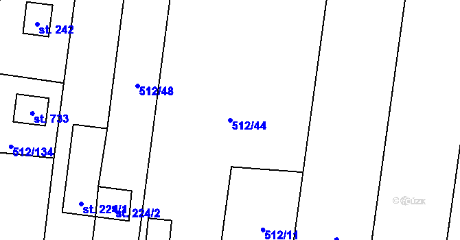 Parcela st. 512/44 v KÚ Bašť, Katastrální mapa