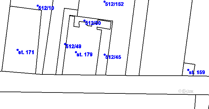 Parcela st. 512/45 v KÚ Bašť, Katastrální mapa