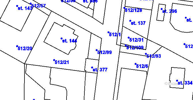 Parcela st. 512/99 v KÚ Bašť, Katastrální mapa