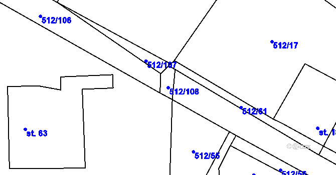 Parcela st. 512/108 v KÚ Bašť, Katastrální mapa
