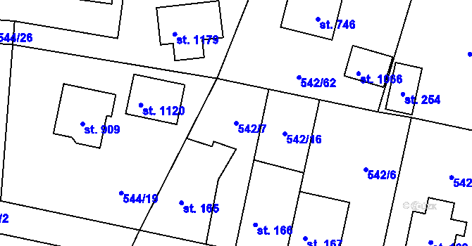 Parcela st. 542/7 v KÚ Bašť, Katastrální mapa