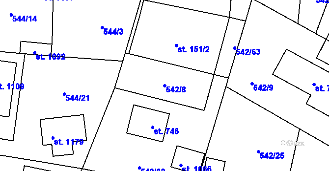 Parcela st. 542/8 v KÚ Bašť, Katastrální mapa
