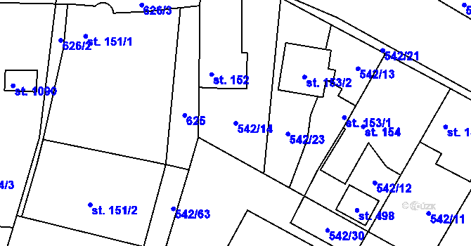 Parcela st. 542/14 v KÚ Bašť, Katastrální mapa