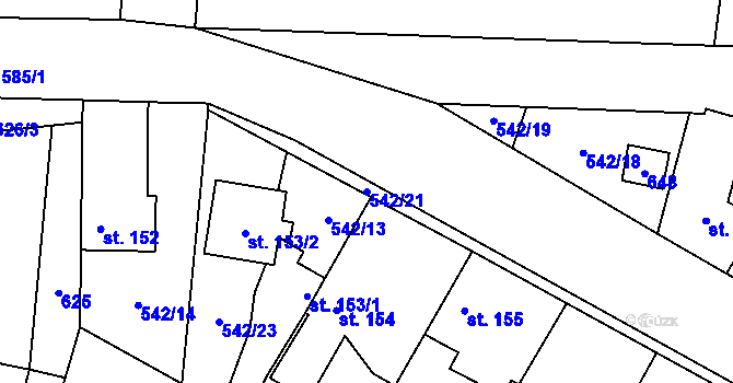 Parcela st. 542/21 v KÚ Bašť, Katastrální mapa
