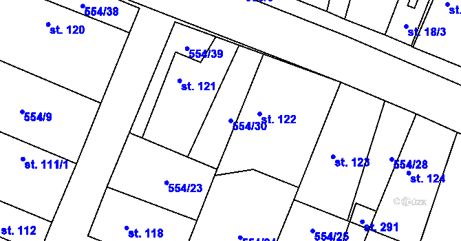 Parcela st. 554/30 v KÚ Bašť, Katastrální mapa