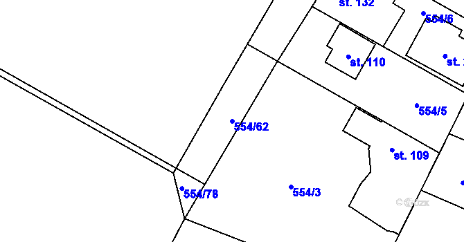 Parcela st. 554/62 v KÚ Bašť, Katastrální mapa