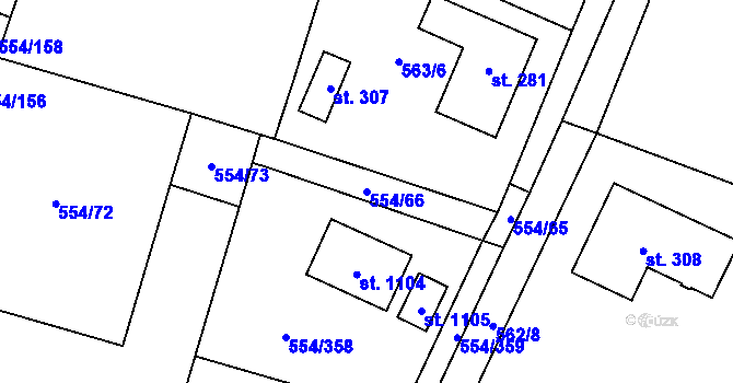 Parcela st. 554/66 v KÚ Bašť, Katastrální mapa