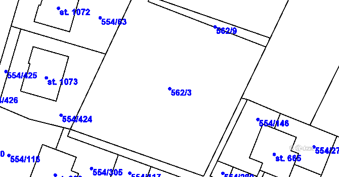 Parcela st. 562/3 v KÚ Bašť, Katastrální mapa