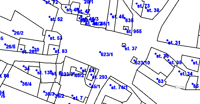 Parcela st. 623/1 v KÚ Bašť, Katastrální mapa