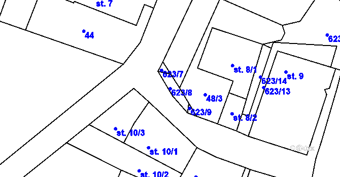 Parcela st. 623/8 v KÚ Bašť, Katastrální mapa