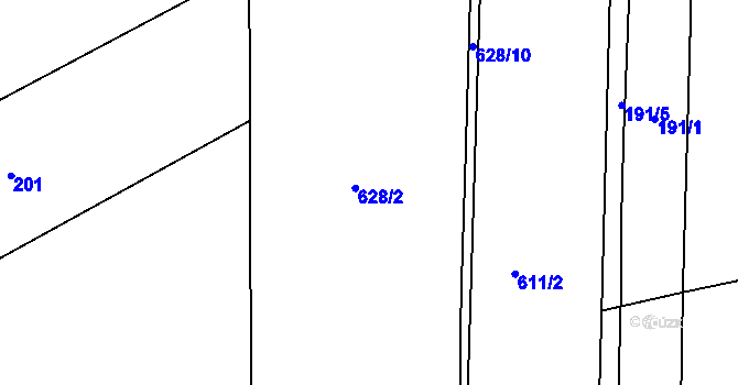 Parcela st. 628/2 v KÚ Bašť, Katastrální mapa