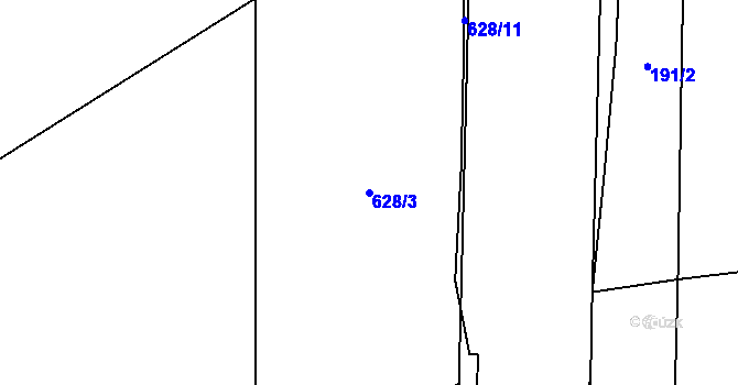 Parcela st. 628/3 v KÚ Bašť, Katastrální mapa