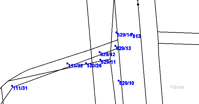 Parcela st. 629/12 v KÚ Bašť, Katastrální mapa