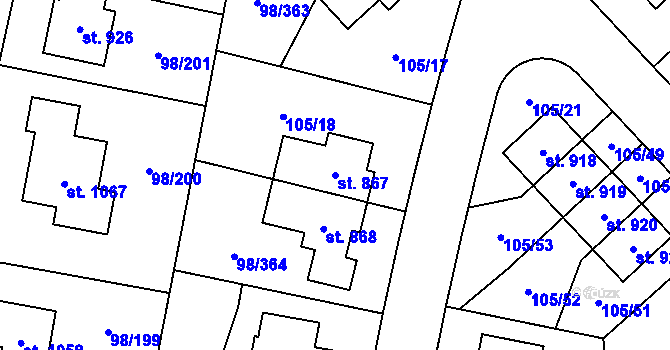 Parcela st. 867 v KÚ Bašť, Katastrální mapa