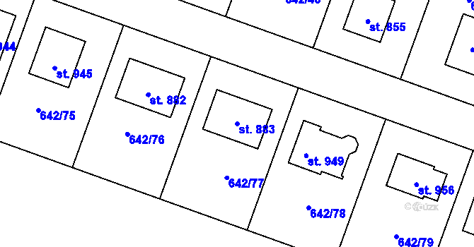 Parcela st. 883 v KÚ Bašť, Katastrální mapa